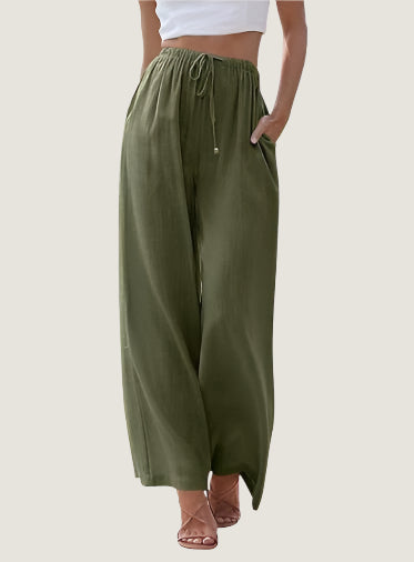 Relaxed Fit Women's Linen Pants with Elastic Waist - Nocini