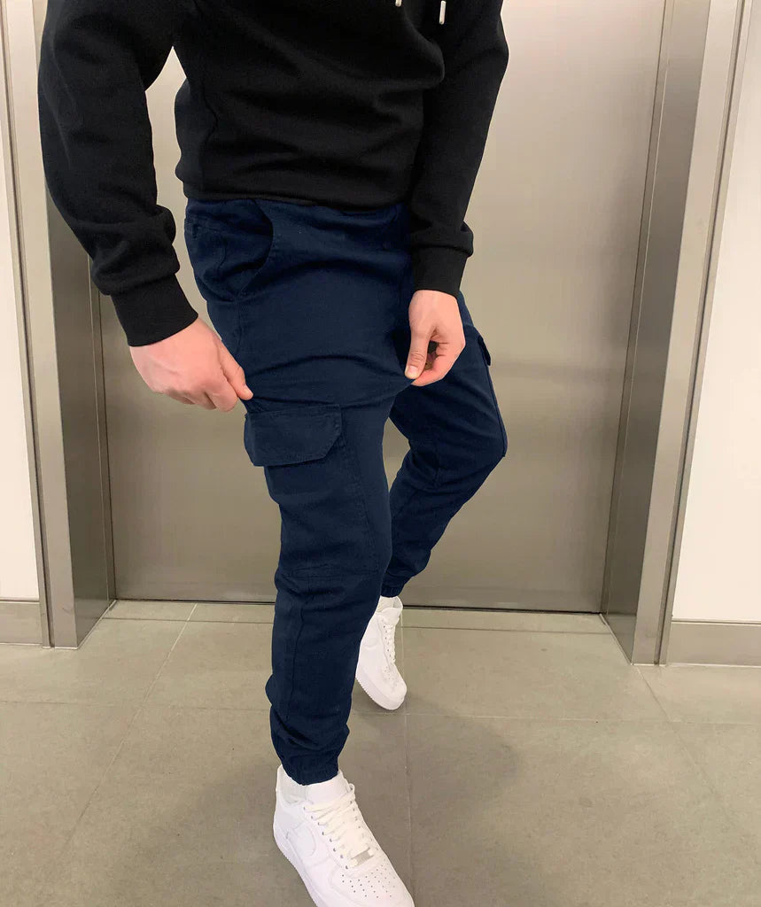 Men's Casual Cargo Pants with Side Pockets and Elastic cuffs