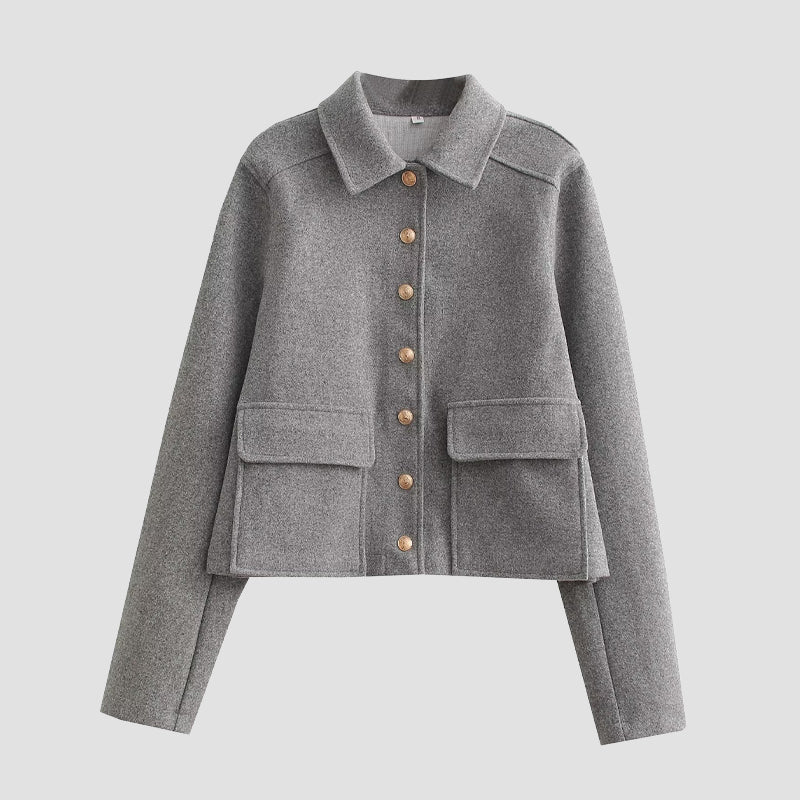 Classic Oversized Cropped Jacket with Patch Pockets
