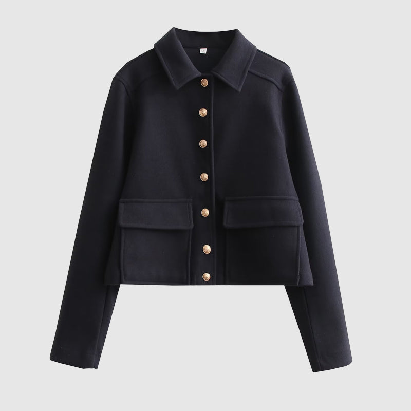 Classic Oversized Cropped Jacket with Patch Pockets - Nocini