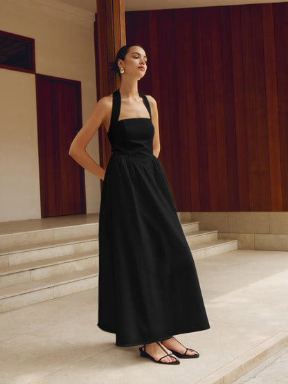 Flowy Maxi Dress for Women Halter Neck Evening Gown