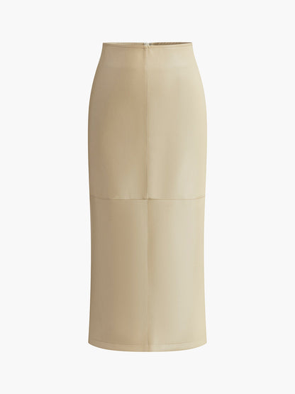 Elegant High Waist Midi Skirt with Back Zip