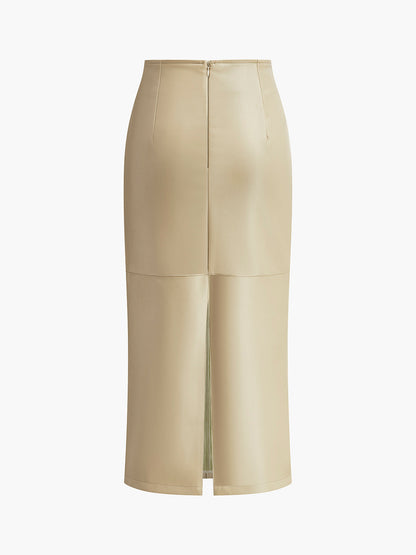 Elegant High Waist Midi Skirt with Back Zip