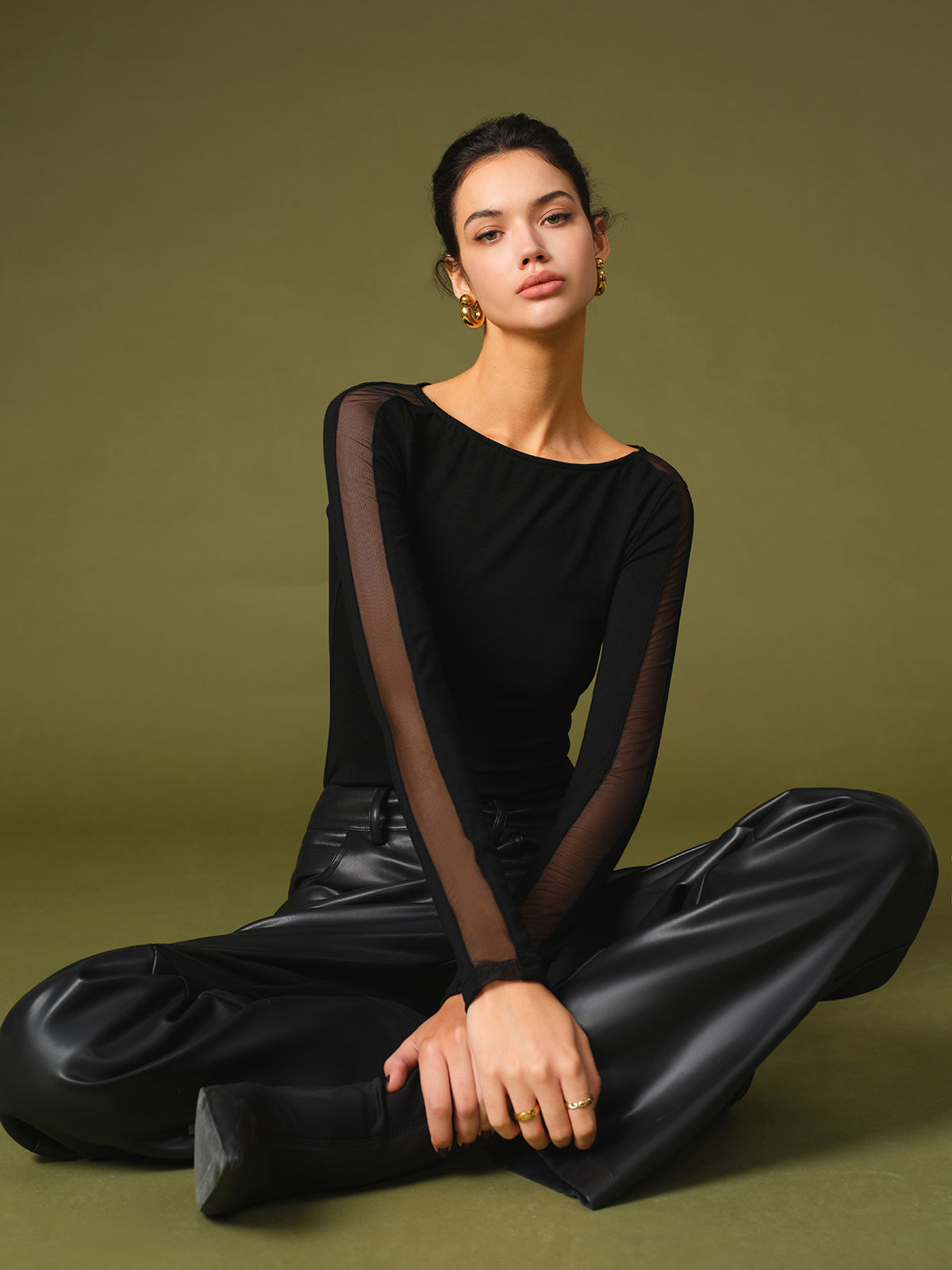 Women's Casual Loose Fit Mesh Detail Blouse