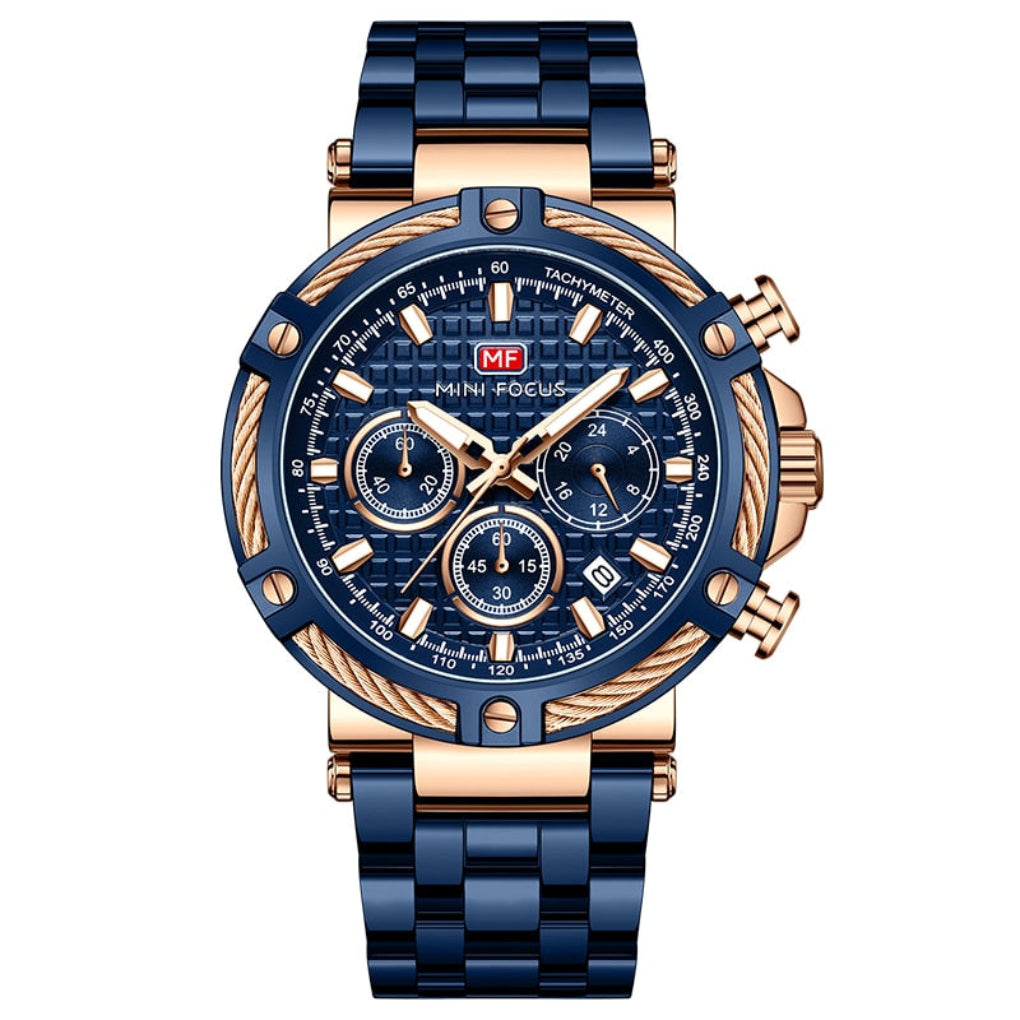 Stylish Navy Blue Leather Watch - Olytrend