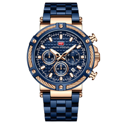 Stylish Navy Blue Leather Watch - Olytrend