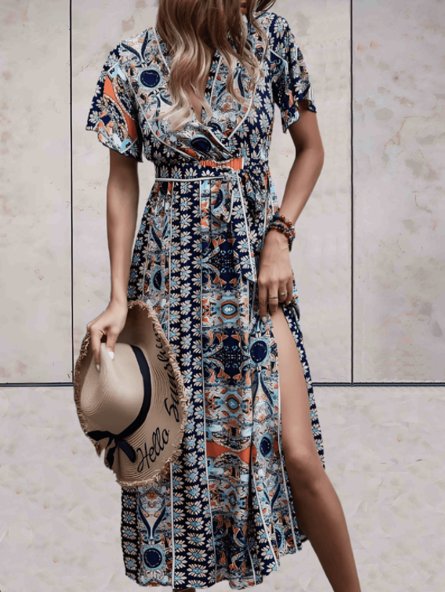 Flattering V-Neck Short Sleeve A-Line Dress