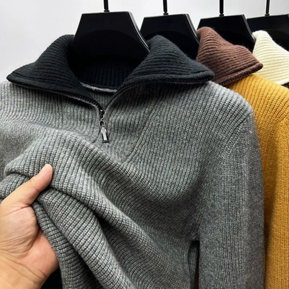 Casual Men's Zip Up Crew Neck Sweater