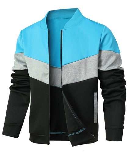 Trendy Color Block Zip Up Bomber Jacket