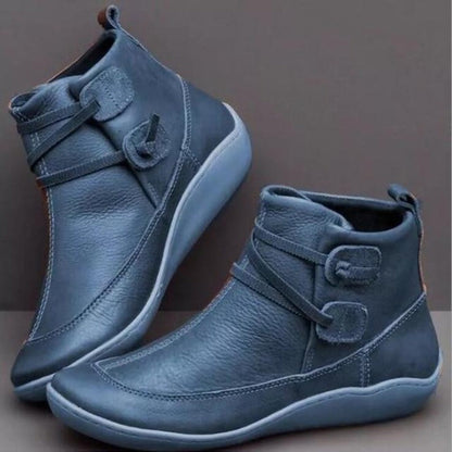 Ladies Low Heel Boots - Faux Leather - Round Toe