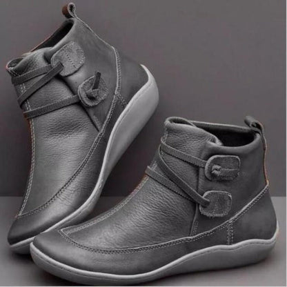 Ladies Low Heel Boots - Faux Leather - Round Toe