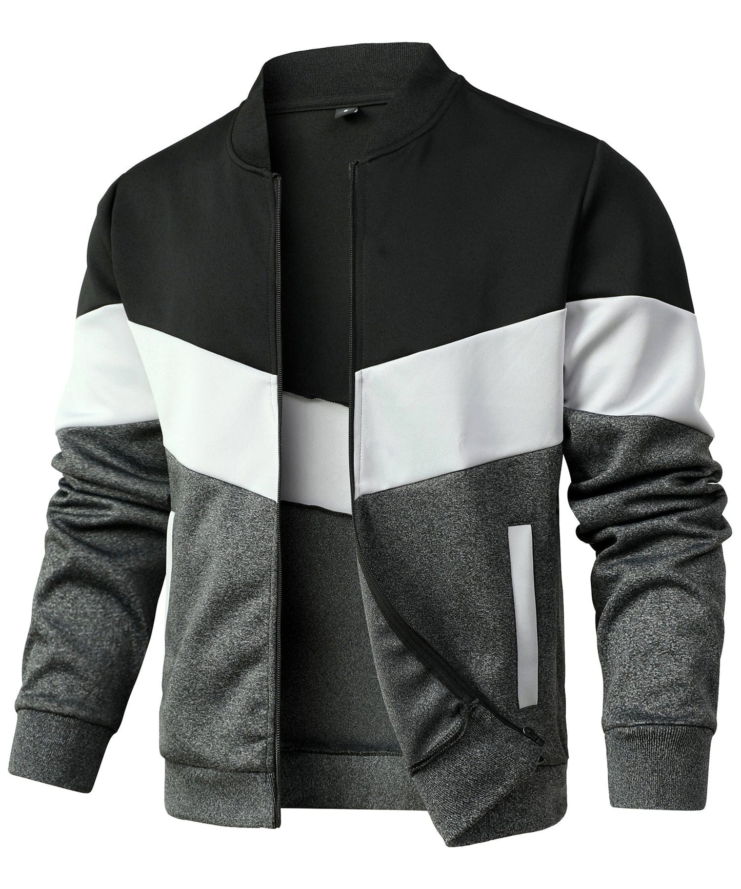 Trendy Color Block Zip Up Bomber Jacket