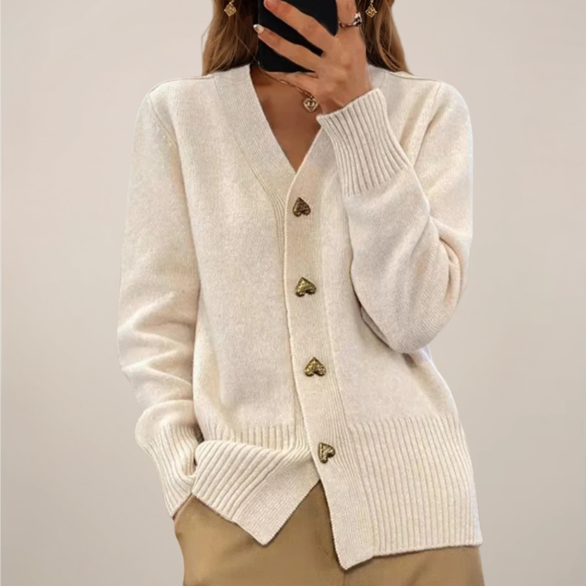 Fashionable Ladies Cardigan with Cute Heart Buttons