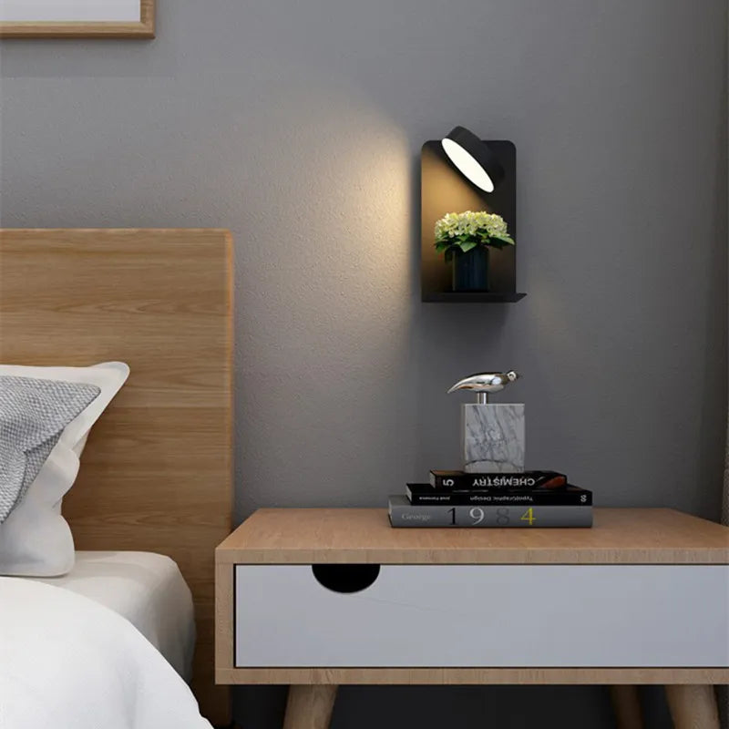 Minimalist LED Wall Lamp with USB Charger and Shelf