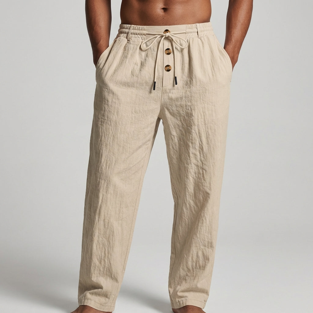 Comfortable Loose Fit Cotton Trousers with Button Waist