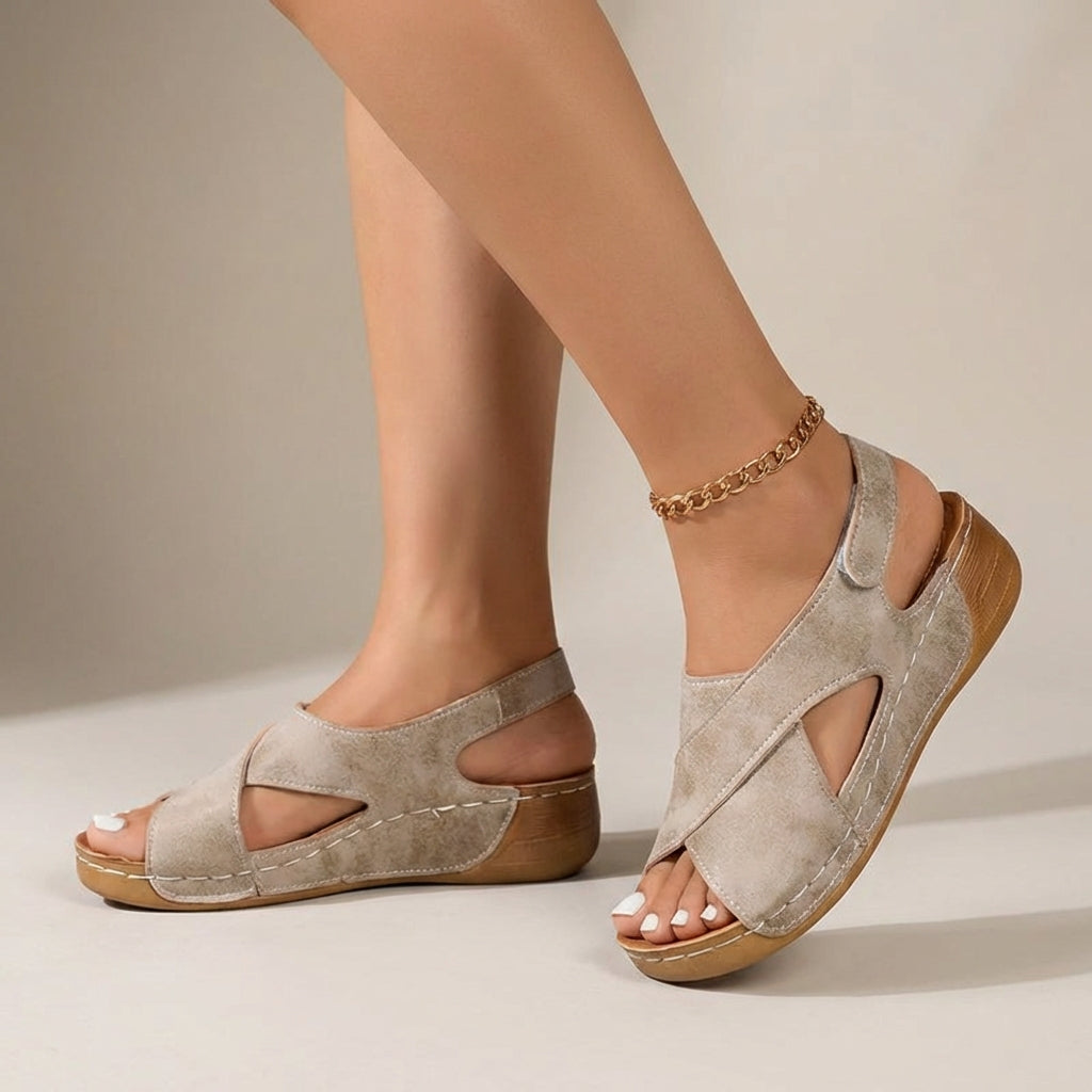 Comfortable Flat Sandals with Wide Straps and Low Heel - Nocini