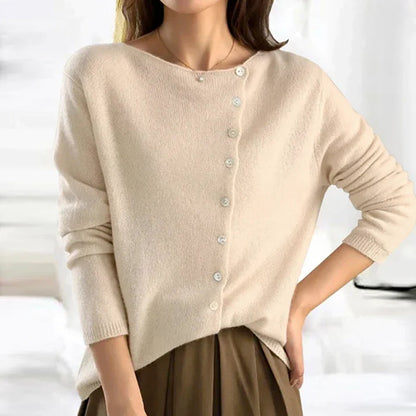 Chic Ladies Off-Center Button Cardigan Sweater