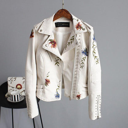 Fashionable Leather Motorcycle Jacket - Floral Design