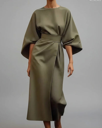 Waist Cinch Midi Dress for Ladies