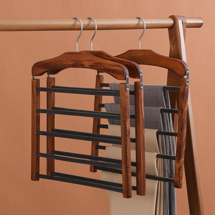 Contemporary Walnut Wood Multi-Bar Pant Hanger
