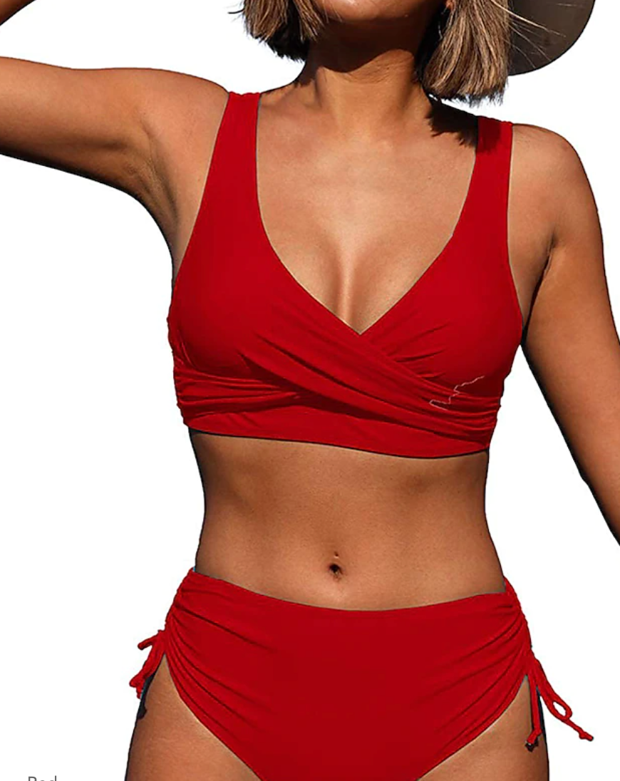 Women's Swimsuit Set - Halter Top with Thick Straps - High Waist Bikini