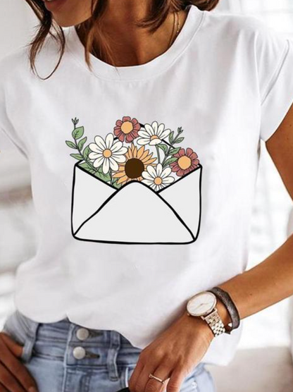 Comfortable Womens Round Neck Graphic Tee