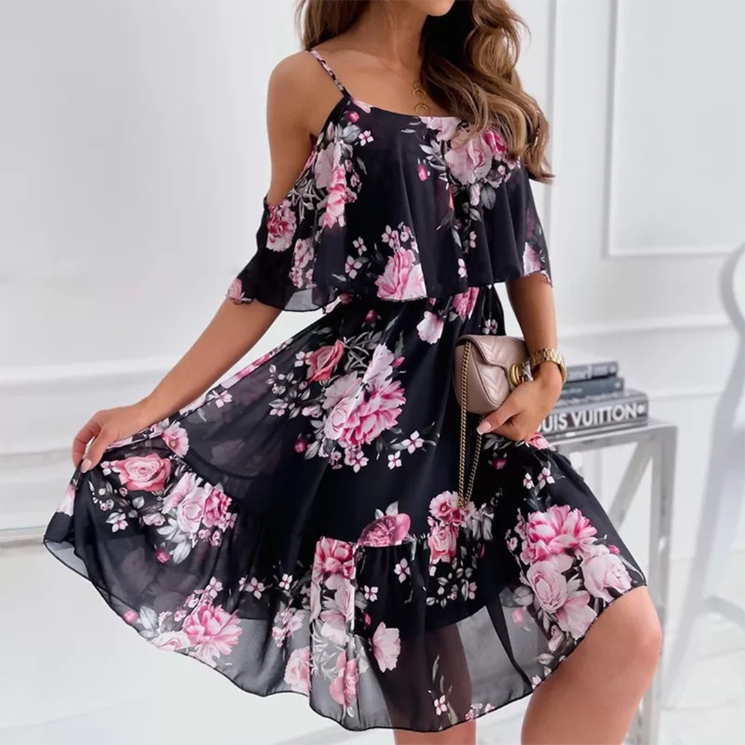 Casual Summer Strapless Ruffle Dress - Nocini