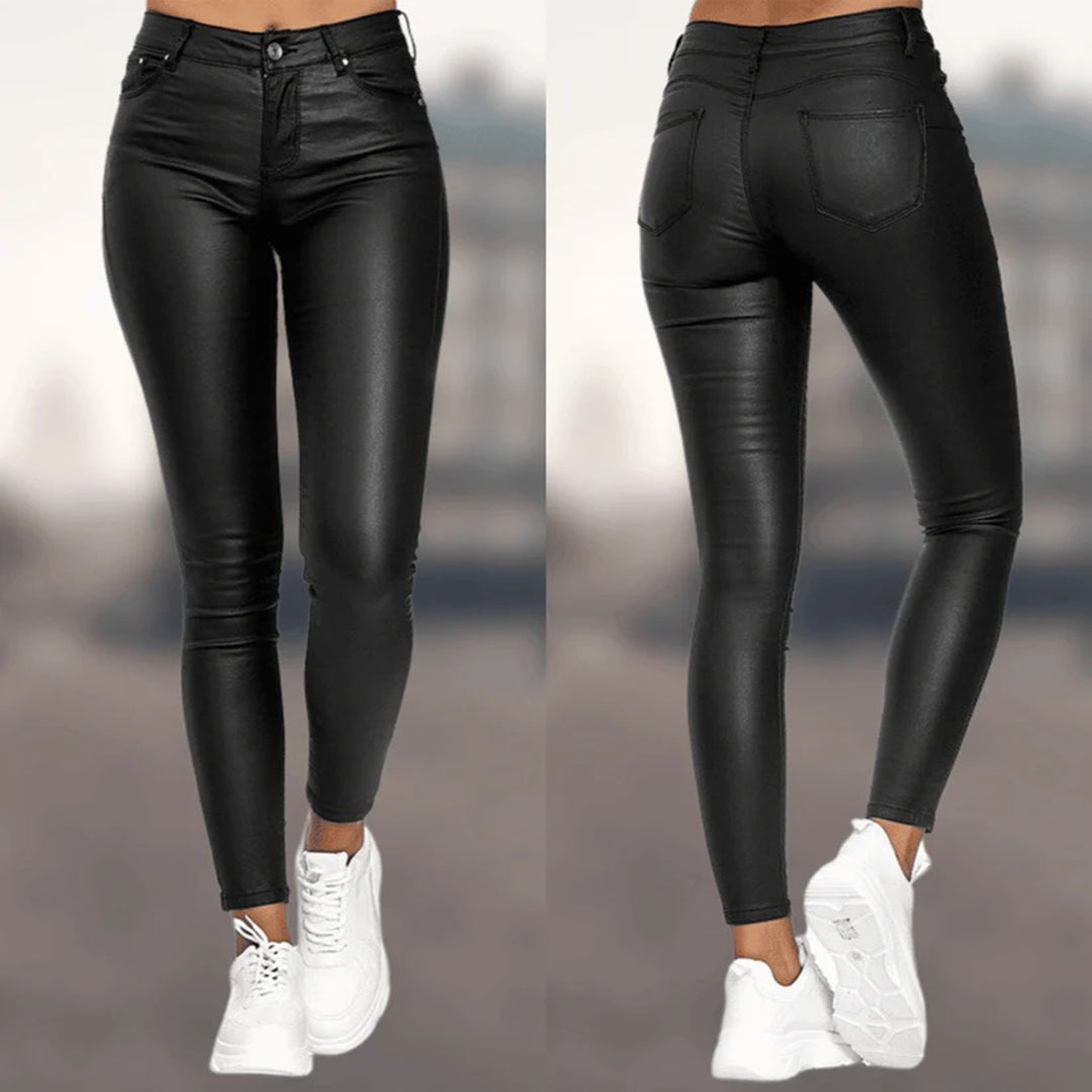 Women's Faux Leather High Waist Slim Fit Pants - Nocini