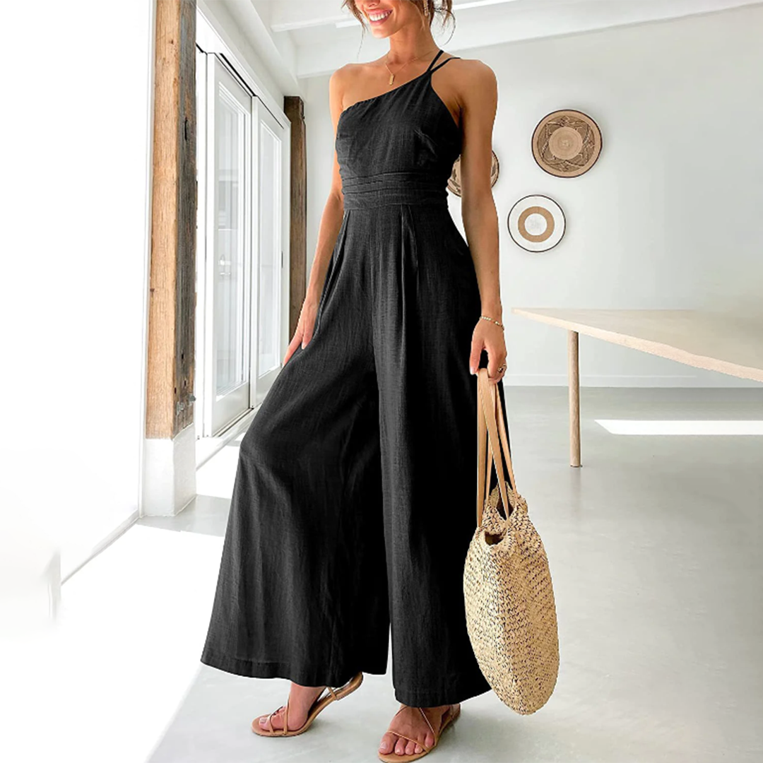 Women's Sleeveless Wide Leg Jumpsuit Comfortable One Shoulder Design - Nocini