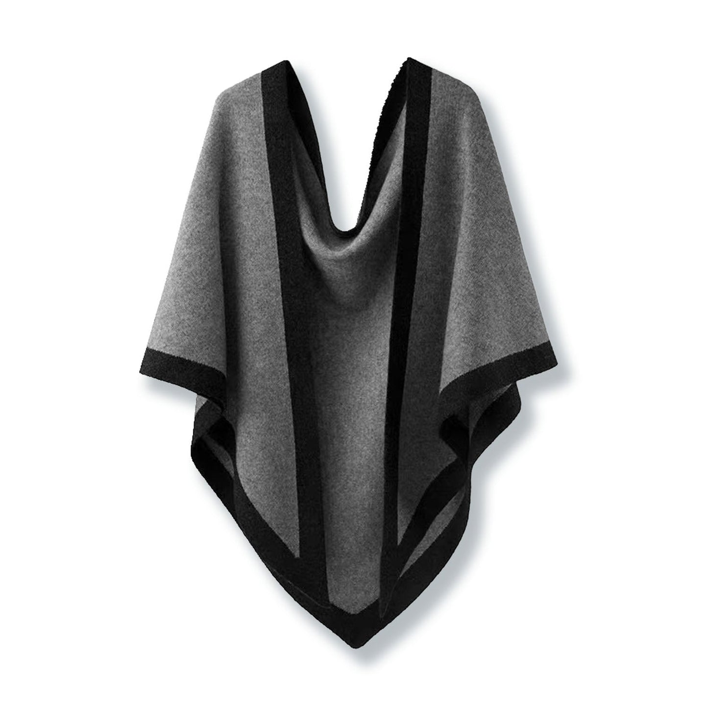 Soft Wool Poncho with Contrast Trim