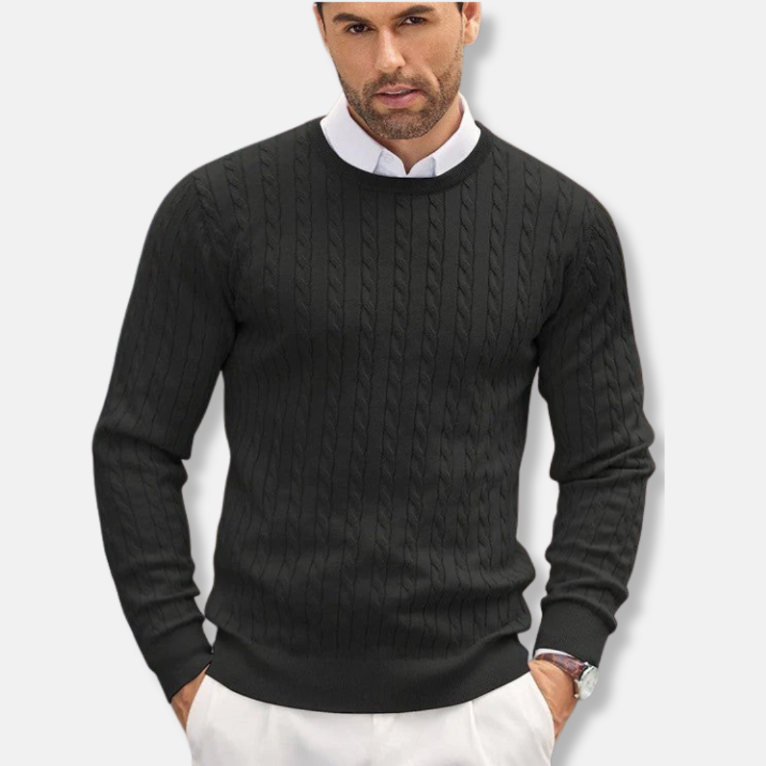 Men's Slim Fit Crew Neck Cable Sweater - Nocini