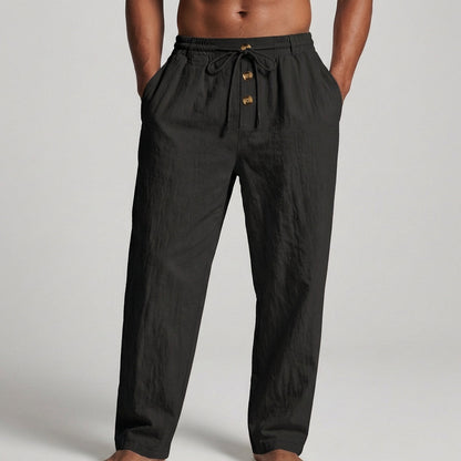 Comfortable Loose Fit Cotton Trousers with Button Waist