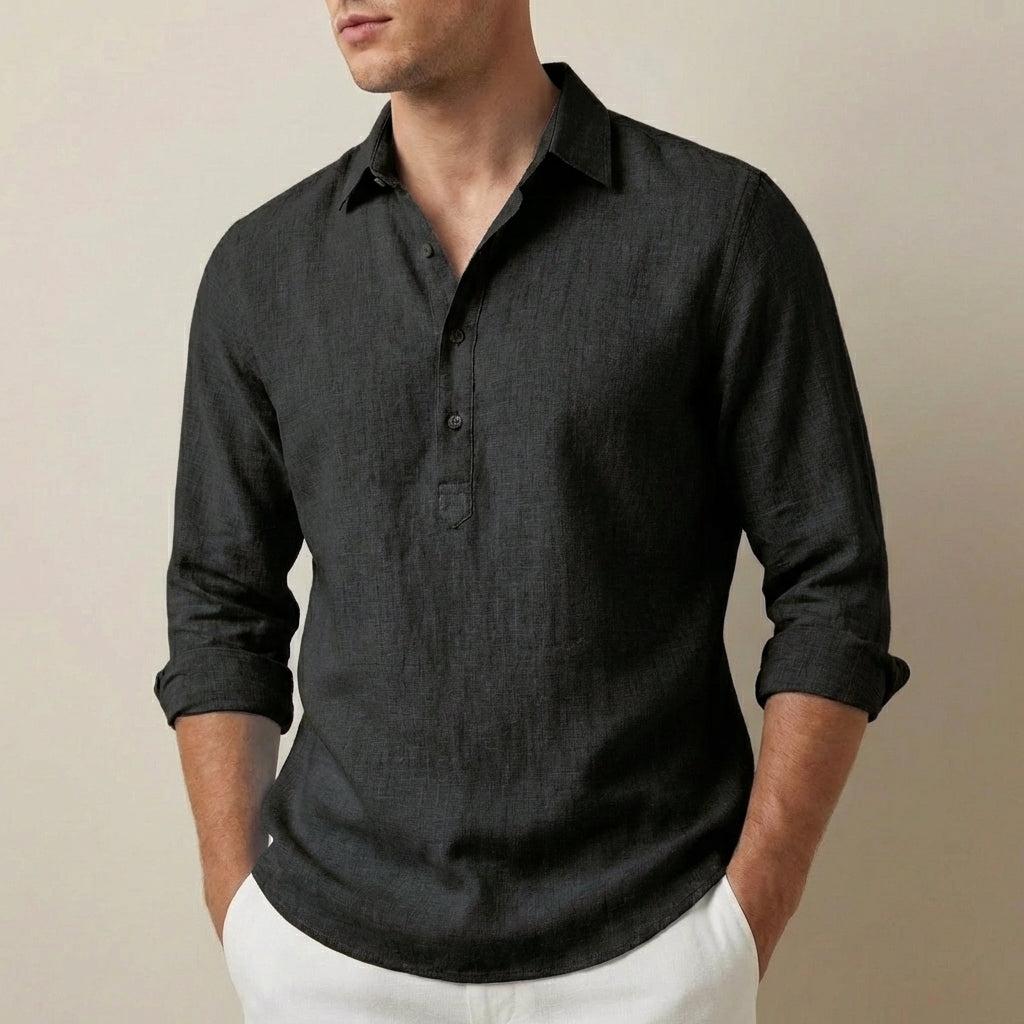 Casual Fit Textured Henley Shirt with Spread Collar