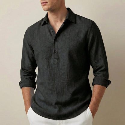 Casual Fit Textured Henley Shirt with Spread Collar