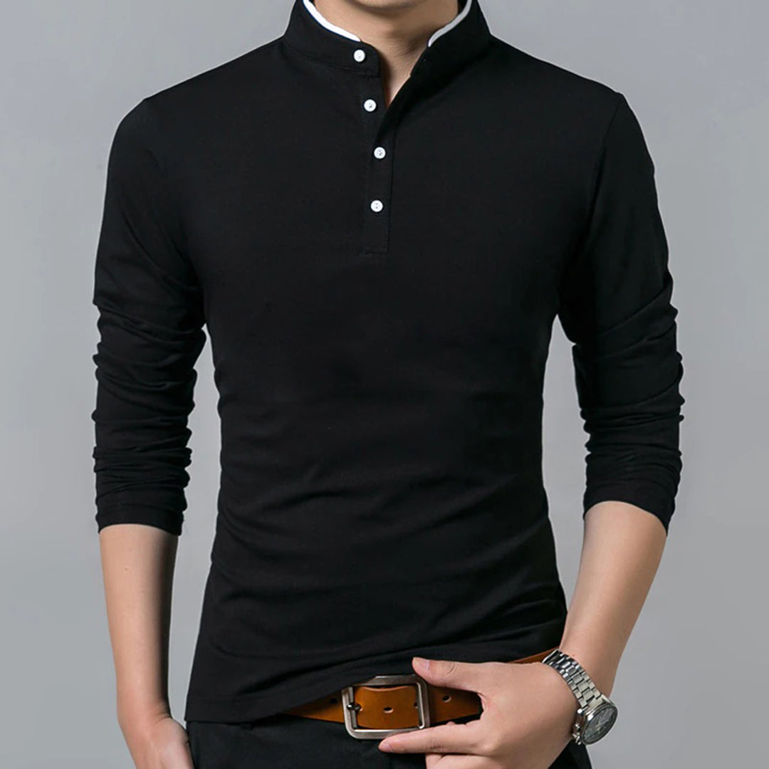 Slim Fit Men's Long Sleeve Mandarin Shirt - Nocini