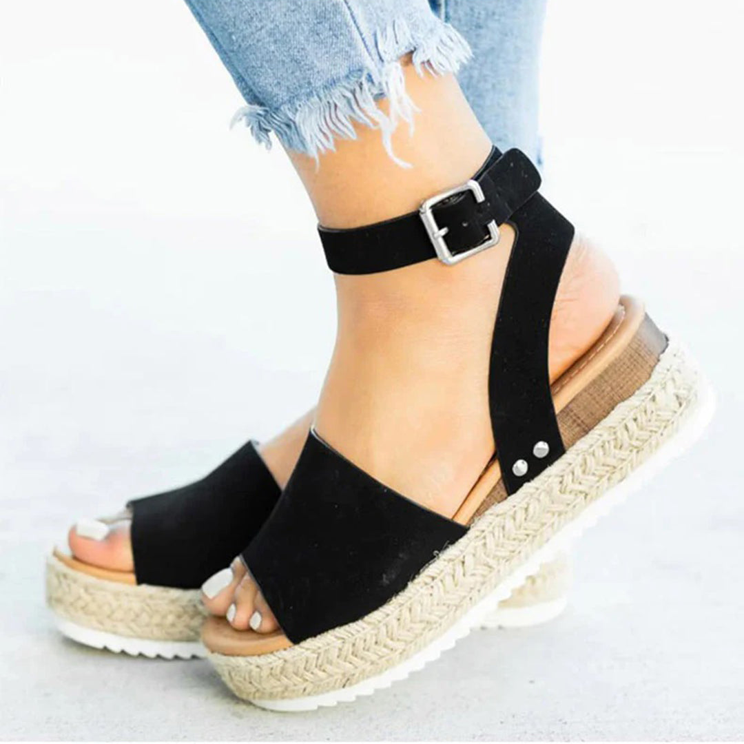 Women's Wedge Sandals with Natural Rope Detail