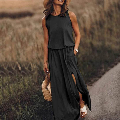 Flowy Summer Maxi Dress with Elastic Waist - Nocini