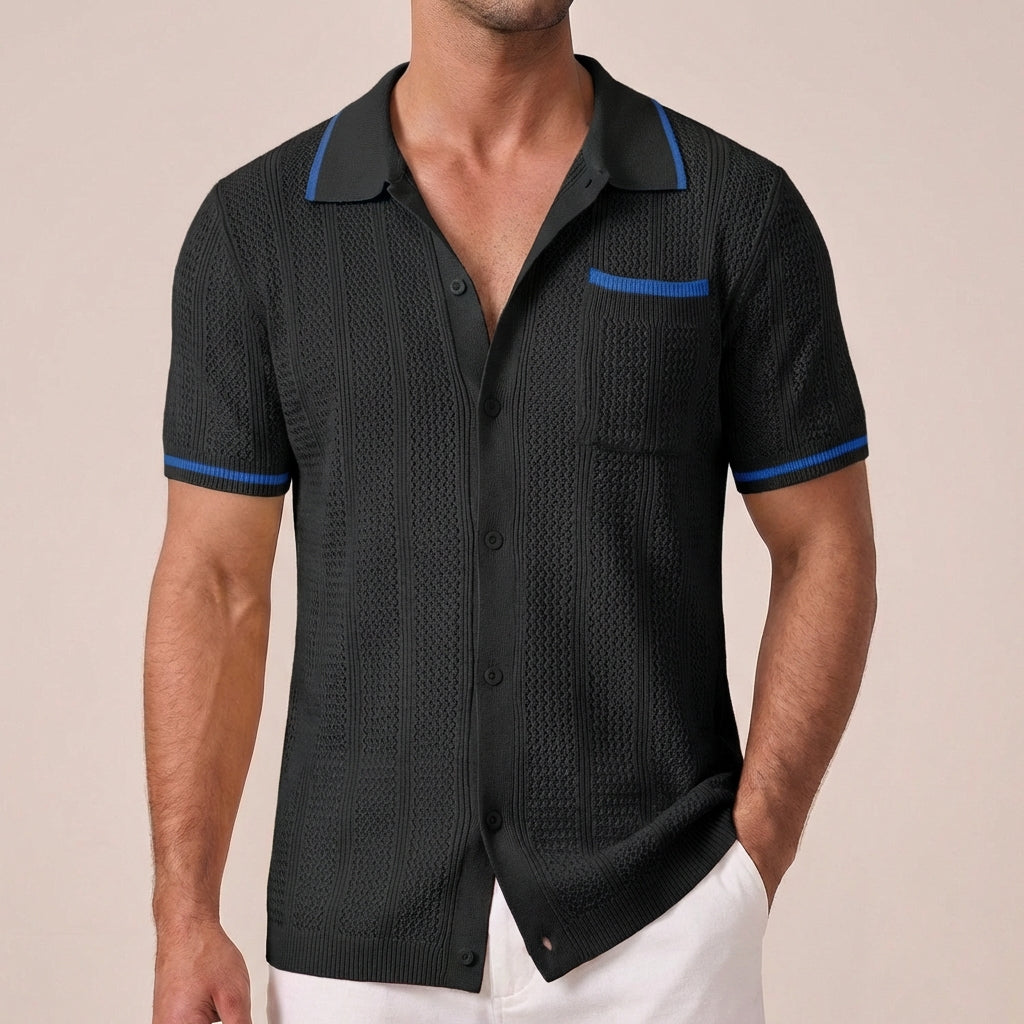 Casual Knit Polo Shirt with Striped Pattern