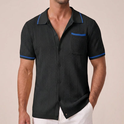 Casual Knit Polo Shirt with Striped Pattern