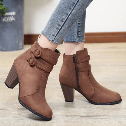 Classic Women's Ankle Boots with Vintage Buckle Detail - Nocini