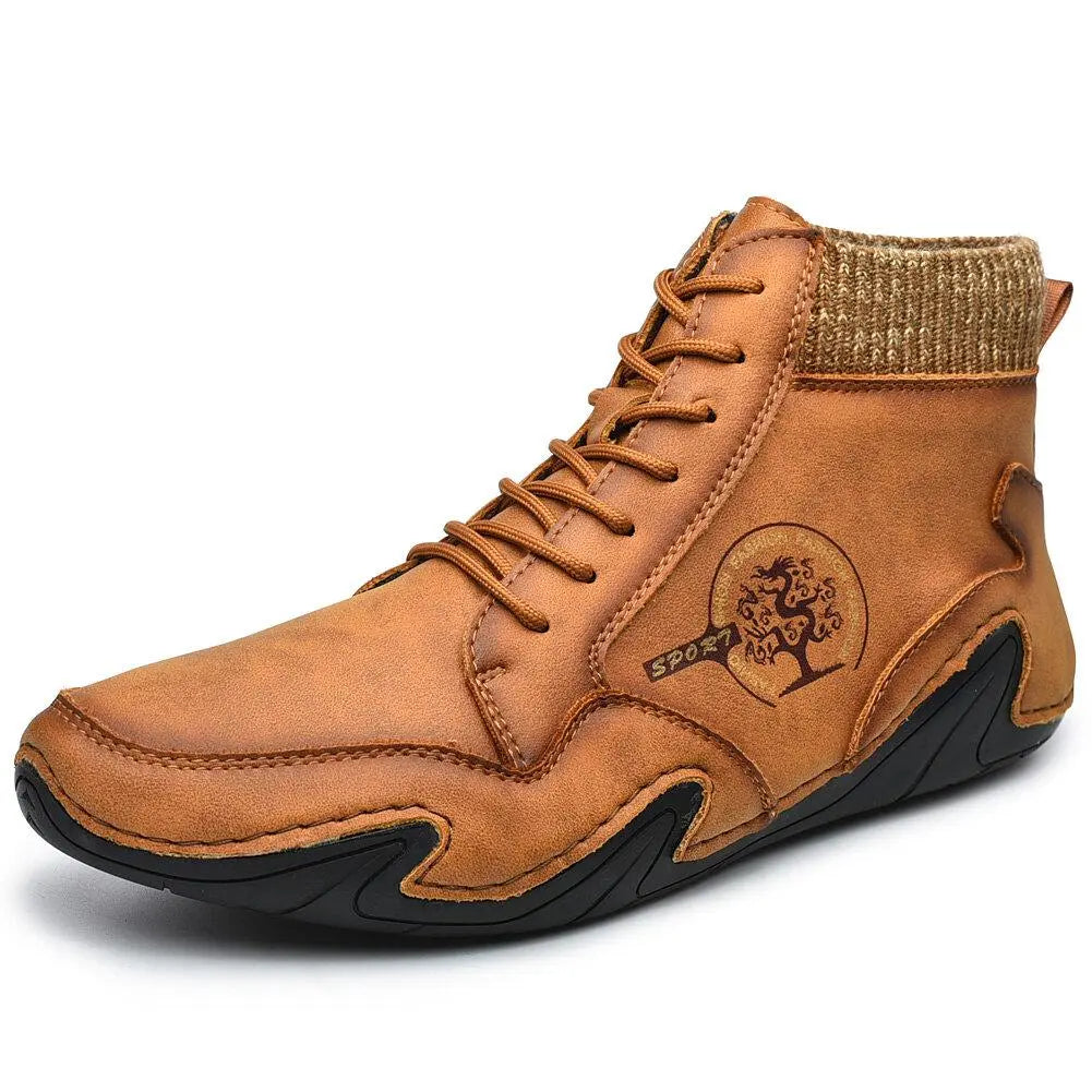 Men's Dark Brown Leather Ankle Boots - Waterproof & Cushioned