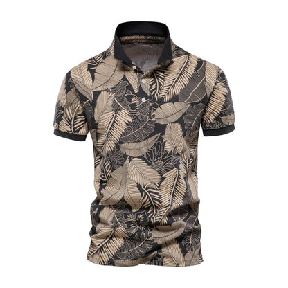 Men's Casual Polo Shirt Lightweight Cotton Floral Design