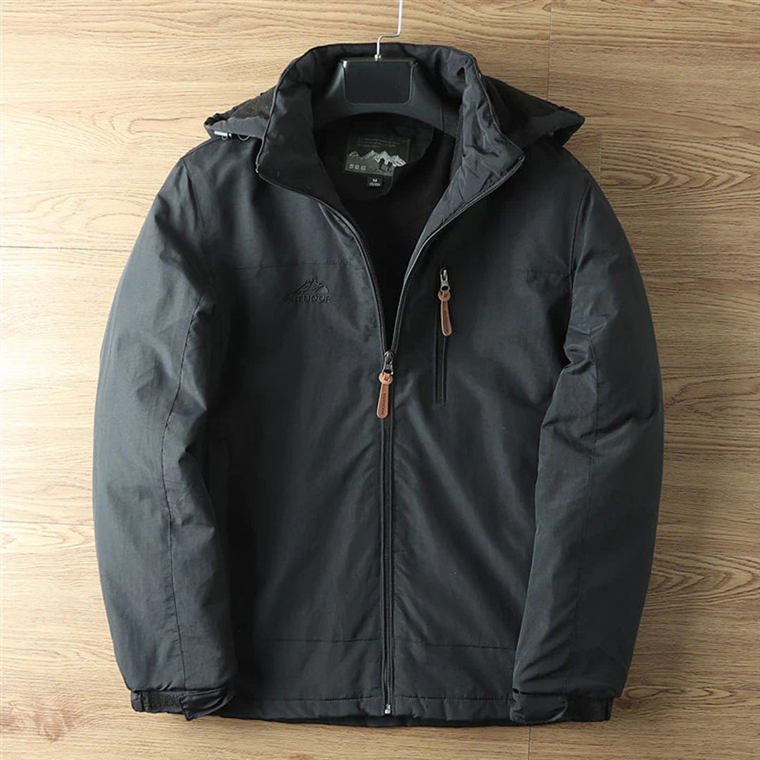 Waterproof Men's Fleece Jacket with Hood and Zip Pockets