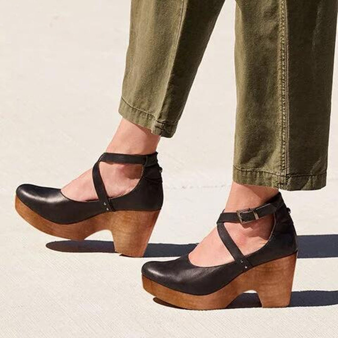 Ladies High Heel Ankle Strap Block Shoes - Nocini
