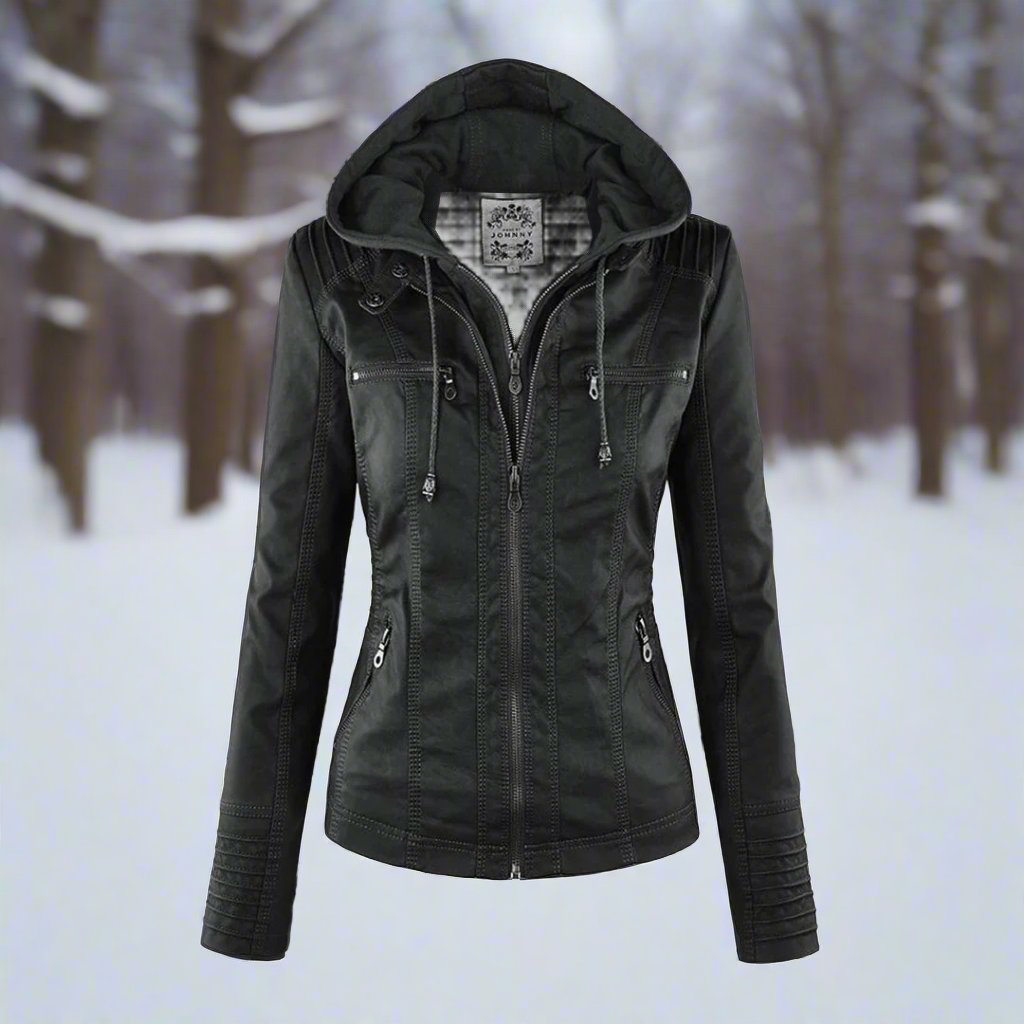 Fitted Women's Leather Look Biker Jacket