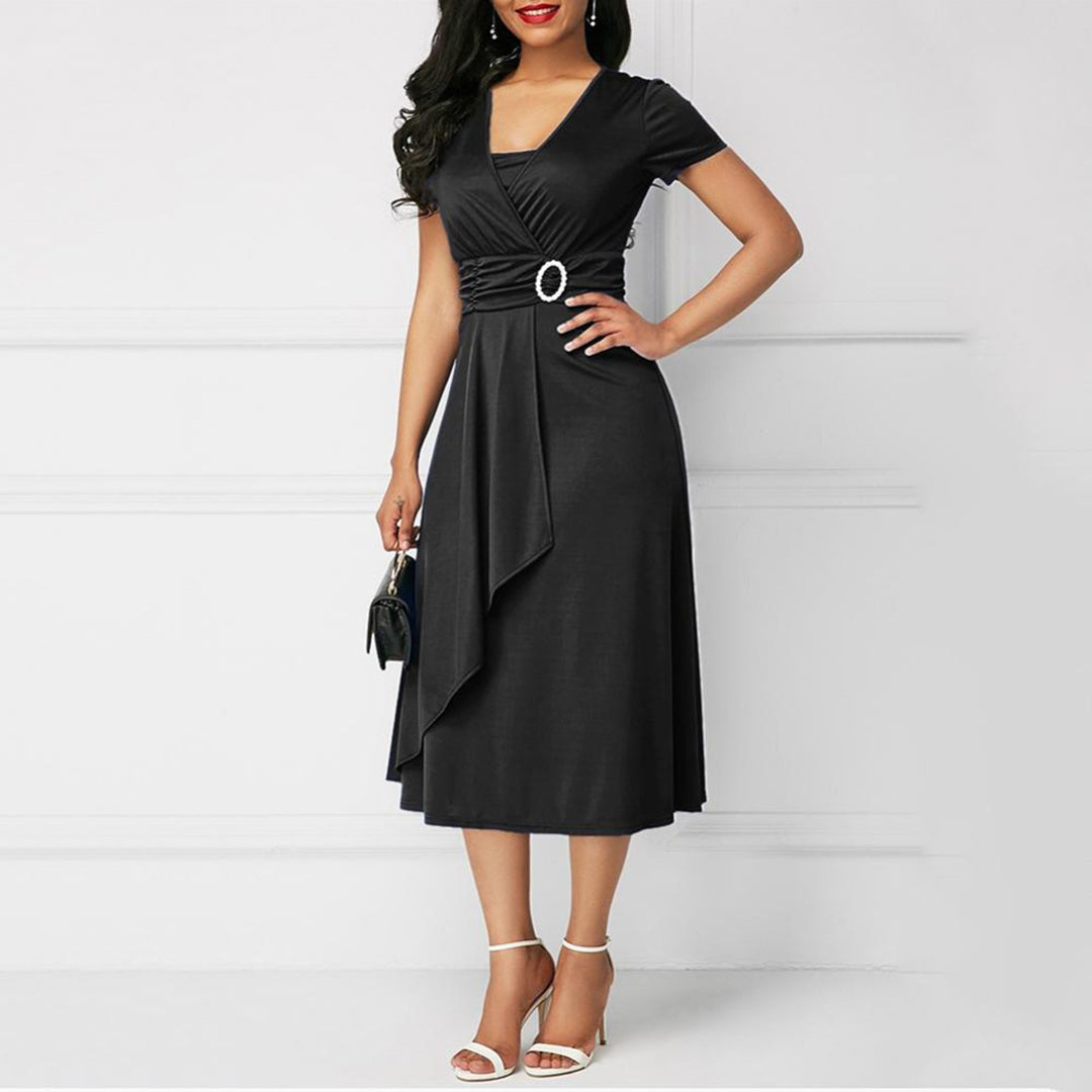 Ladies Classic Wrap Dress with V Neck and Belt - Nocini
