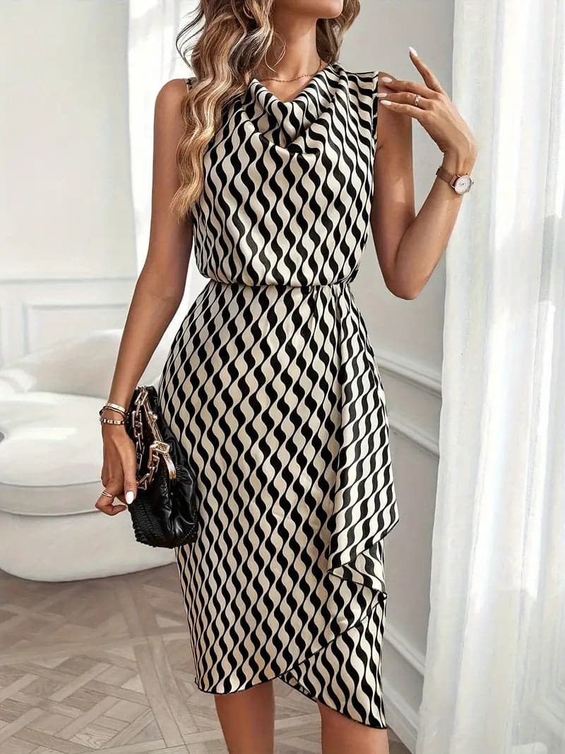 Chic Sleeveless Dress with Flowy Asymmetric Hem