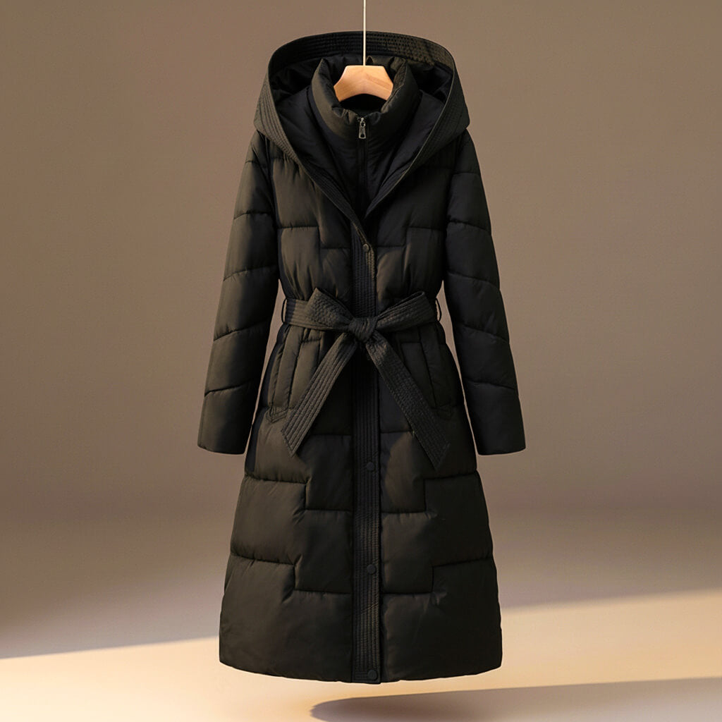 Warm Quilted Puffer Jacket with Belted Front
