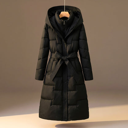 Warm Quilted Puffer Jacket with Belted Front