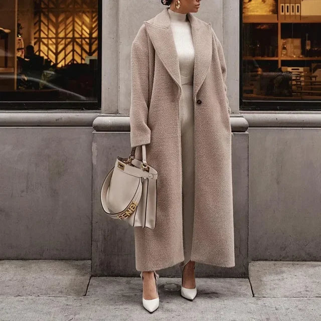 Long Wool Coat for Women with Oversized Fit